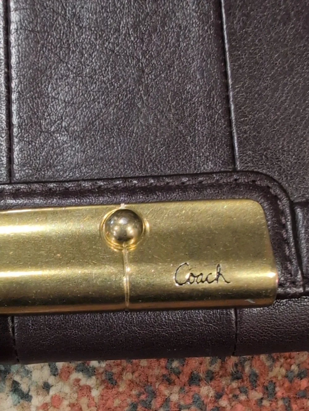 Coach Kristin Deep Brown  Smooth Leather Trifold Wallet with Gold Hardware